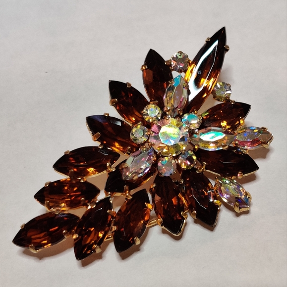 Vintage 60s Amber Glass Crystal Brooch - Picture 9 of 15